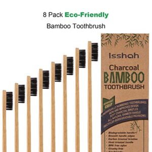 Isshah Biodegradable Eco-Friendly Natural Compostable Bamboo Toothbrushes - Pack Of 8