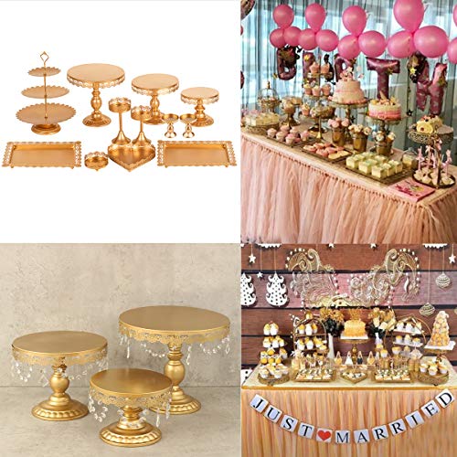 Set of 12 Pieces Gold Metal Cake Stand Set and Pastry Trays Metal Cupcake Stands Set Holder Fruits Dessert Display Plate for Baby Shower Wedding Birthday Party Celebration