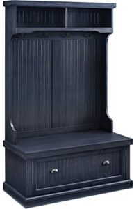 crosley furniture seaside hall tree, entryway bench with coat rack and shoe cabinet, distressed navy