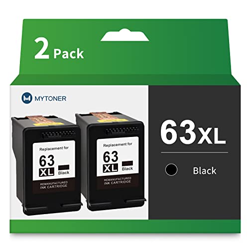 MYTONER Remanufactured Ink Cartridge 63 Black Replacement for HP 63XL 63 XL for HP OfficeJet 3830 5255 5258 Envy 4520 4512 4513 4516 DeskJet 1112 1110 3630 3632 3634 2130 2132 Printer (2 Black)