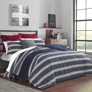nautica home | craver collection | 100% cotton cozy & soft, durable & breathable striped comforter & matching sham(s), queen, navy/white