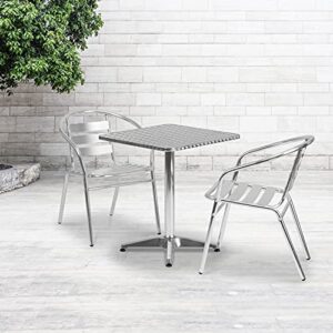 emma + oliver 23.5" square aluminum table set with 2 slat back chairs
