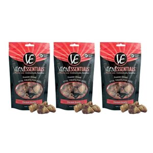 vital essentials freeze-dried chicken hearts dog treats 100% usa made healthy treat for your furry friend great for training travel treating all natural premium one ingredient 3 pack - 1.9 oz each