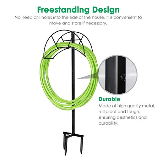 TomCare Garden Hose Holder Detachable Metal Water Hose Holder Hose Hanger Heavy Duty Free Standing Hose Storage Stand for Outside Yard, Black