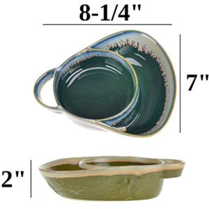 Roe & Moe Stoneware Soup & Side Bowls Set of 2 (Olive Green & Dark Teal)