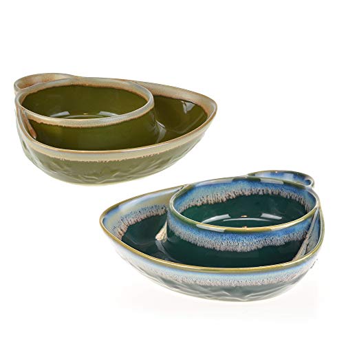 Roe & Moe Stoneware Soup & Side Bowls Set of 2 (Olive Green & Dark Teal)