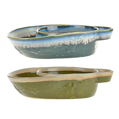 Roe & Moe Stoneware Soup & Side Bowls Set of 2 (Olive Green & Dark Teal)