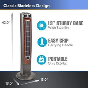 Lasko Oscillating Tower Fan, Nighttime Setting, Remote Control, Portable, Timer, for Bedroom, Home and Office, 3 Quiet Speeds, 42.5", Silverwood, T42954