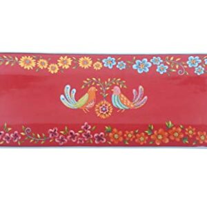 Bico Red Spring Bird Ceramic 14 inch Rectangular Serving Platter, Set of 2, for Serving Salad, Pasta, Cheese, Ham, Appetizer, Microwave & Dishwasher Safe