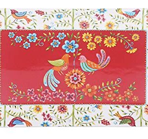 Bico Red Spring Bird Ceramic 14 inch Rectangular Serving Platter, Set of 2, for Serving Salad, Pasta, Cheese, Ham, Appetizer, Microwave & Dishwasher Safe