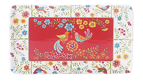 Bico Red Spring Bird Ceramic 14 inch Rectangular Serving Platter, Set of 2, for Serving Salad, Pasta, Cheese, Ham, Appetizer, Microwave & Dishwasher Safe