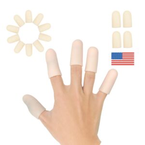 gel finger cots, finger protector support(14 pcs) new material finger sleeves great for trigger finger, hand eczema, finger cracking, finger arthritis and more. (beige, short)