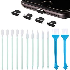 tatuo metal anti dust plugs compatible with iphone 14/13/ 12/13 pro max, included phone charger port plug cleaning brush kit, cell phone speaker receiver cleaning brushes set, 16 pieces