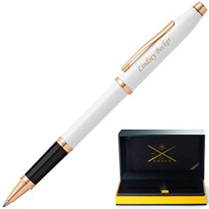 dayspring pens engraved cross pen | personalized cross century ii pearlescent white lacquer rollerball pen. custom engraving shipped in one business day.