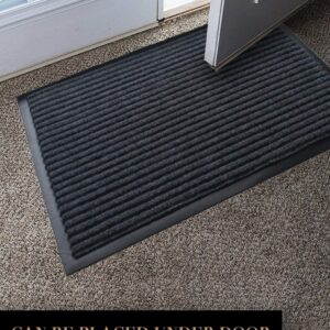 LuxUrux® Durable Rubber Door Mat, Heavy Duty Doormat, Indoor Outdoor, Easy Clean, Waterproof, Low-Profile Mats for Entry, Patio, Garage, High Traffic Entrance Ways (17'' x 30'', Striped Gray)