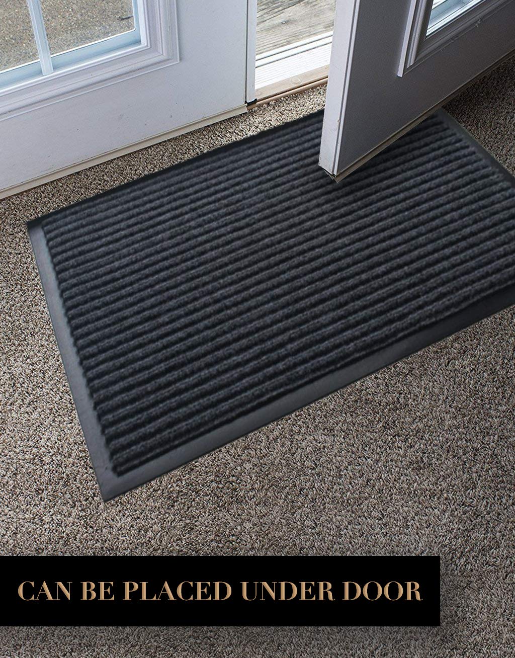 LuxUrux® Durable Rubber Door Mat, Heavy Duty Doormat, Indoor Outdoor, Easy Clean, Waterproof, Low-Profile Mats for Entry, Patio, Garage, High Traffic Entrance Ways (17'' x 30'', Striped Gray)