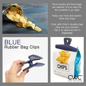 COOK WITH COLOR Set of 8 Bag Clips- 2 Large Heavy Duty Chip Clips and 6 Refrigerator Magnet Clips for Food Storage with Air Tight Seal Grip for Snack Bags and Food Bags (Blue)