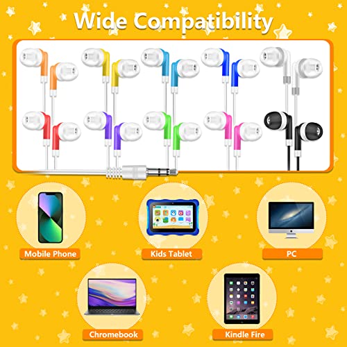 OSSZIT Kids Bulk Earbuds 30 Pack Wholesale Earbuds Headphones Bulk Perfect for School Classroom Libraries Students Multi Colored Individually Bagged