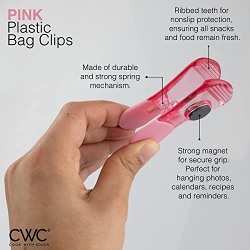 COOK WITH COLOR 10 Pc Bag Clip with Magnet- Chip Bag Clip, Sealing Food Clips, Plastic Clips for Food and Kitchen Storage, Chip Clip and Snack Bag Clips, Fridge Clips - Pink