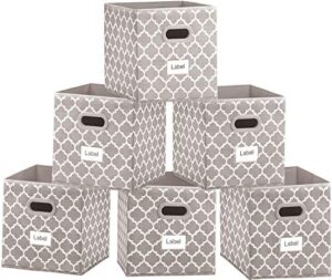homyfort 11 inch cube storage organizer bins-foldable fabric storage cubes bin container box with 2 plastic handles for boys,girls,nusery,clothes,pantry closet,shelf,kids room set of 6 (light coffee)