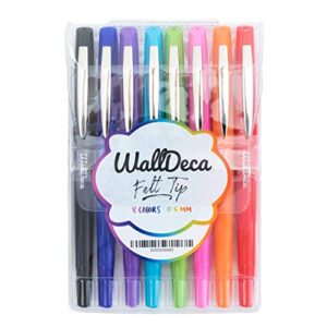 walldeca felt tip pens, fine point (0.5mm), assorted rainbow colors, 8 count | made for everyday writing, journals, notes and doodling (8-pack)