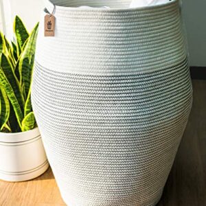 Goodpick Laundry Hamper | Woven Cotton Rope Dirty Clothes Hamper Tall kids Curve Laundry Basket Large, (White, 25.6 x 17.71 Inch)