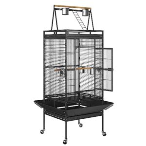 super deal 68-inch large bird cage with rolling stand african grey parrot chinchilla finch cage macaw conure cockatiel cockatoo pet house wrought iron birdcage, black