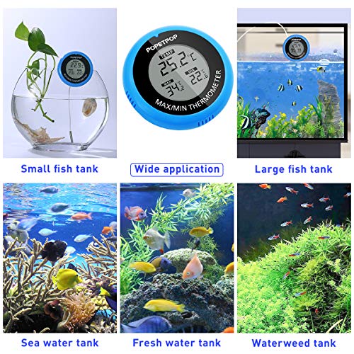 POPETPOP LCD Digital Aquarium Thermometer High Precision Digital Fish Tank Thermometer for Aquarium/Pond/Reptile Turtles Habitats (Blue)