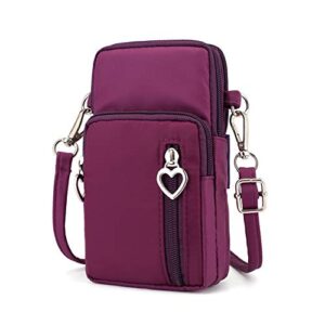 zipper oxford crossbody shoulder bag cellphone pouch purse for iphone 13 pro samsung galaxy s21 s20+ s20 s10e s10 plus (purple)