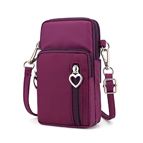 Zipper Oxford Crossbody Shoulder Bag Cellphone Pouch Purse for iPhone 13 Pro Samsung Galaxy S21 S20+ S20 S10e S10 Plus (Purple)