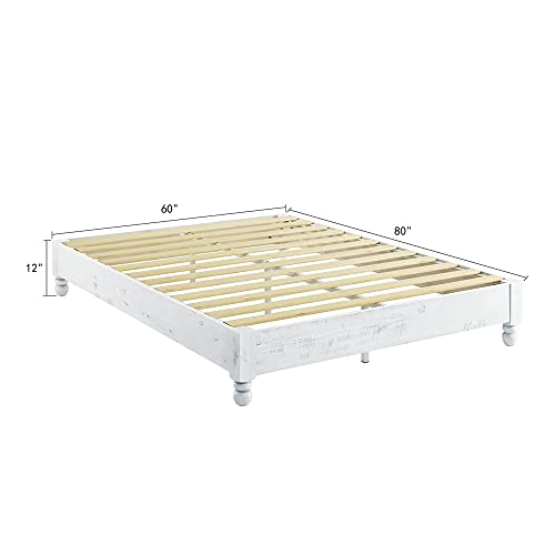 MUSEHOMEINC Solid Wood Platform Bed Frame Rustic Style ,Mattress Foundation(no boxspring Needed), White Washed Finish,Queen