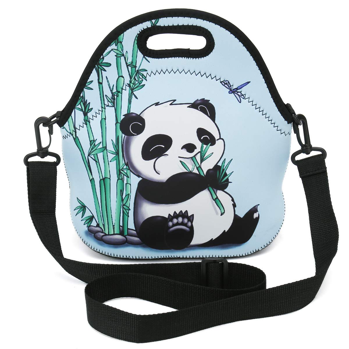 HAPLIVES Insulated Neoprene Lunch Bag Tote with Detachable Adjustable Shoulder Strap Thermal Waterproof Outdoor Picnic Work,Office,Lunch Box For Adult (Panda & Bamboo)