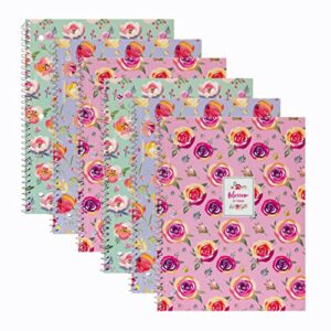 pukka pad, blossom single subject spiral bound notebooks with 100 pages of 3 hole-punched 80gsm lined paper with perforated edges – 10.5 x 8in – 6-pack