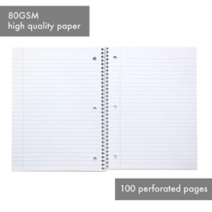 Pukka Pad, Blossom Single Subject Spiral Bound Notebooks with 100 Pages of 3 Hole-Punched 80GSM Lined Paper with Perforated Edges – 10.5 x 8in – 6-Pack