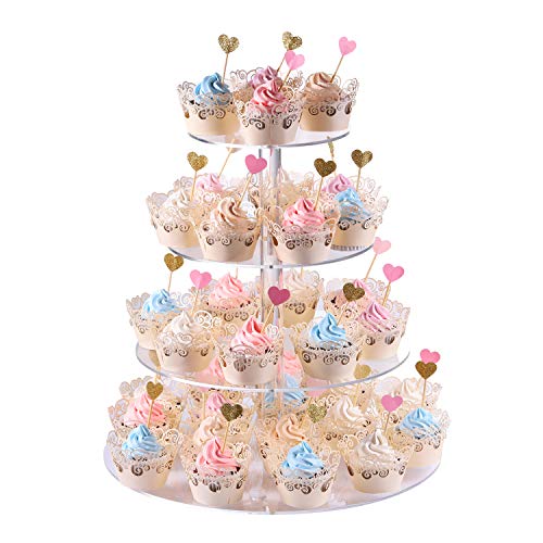 Cupcake Stand, 4-Tier Round Acrylic Cupcake Display Stand Dessert Tower Pastry Stand for Wedding Birthday Theme Party- 15.7 Inches (Transparent)