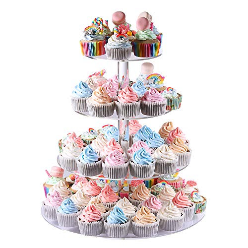 Cupcake Stand, 4-Tier Round Acrylic Cupcake Display Stand Dessert Tower Pastry Stand for Wedding Birthday Theme Party- 15.7 Inches (Transparent)