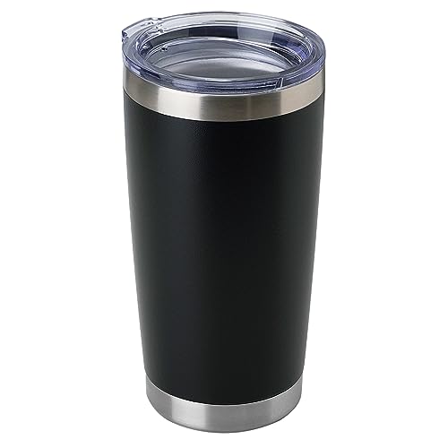 DOMICARE 20oz Stainless Steel Tumbler Bulk with Lid, Double Wall Vacuum Insulated Travel Mug, Powder Coated Coffee Cup, Powder Black, 1 Pack