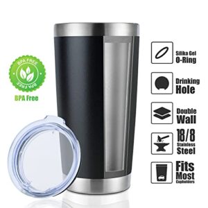 DOMICARE 20oz Stainless Steel Tumbler Bulk with Lid, Double Wall Vacuum Insulated Travel Mug, Powder Coated Coffee Cup, Powder Black, 1 Pack