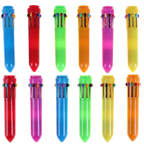 30 Packs Neon 10-in-1 Mini Shuttle Pens Plastic Retractable Ballpoint Pens for Kids Students Gift Office School Supplies,6 Colors