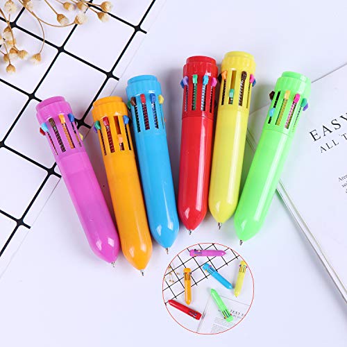 30 Packs Neon 10-in-1 Mini Shuttle Pens Plastic Retractable Ballpoint Pens for Kids Students Gift Office School Supplies,6 Colors