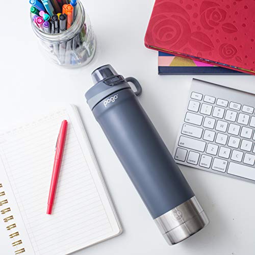 Pogo 20oz Vacuum Insulated Stainless Steel Water Bottle with Chug Lid (Grey)