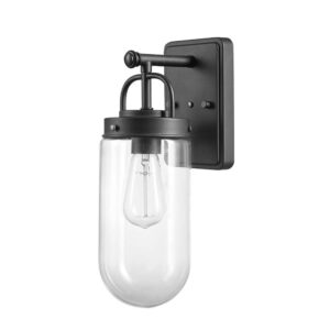 boyd 1-light outdoor indoor wall sconce, black, clear glass shade,44362