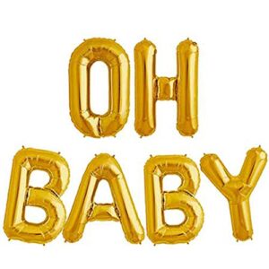 tellpet oh baby letter balloons, baby shower party decorations decor supplies, gold, 16 inch