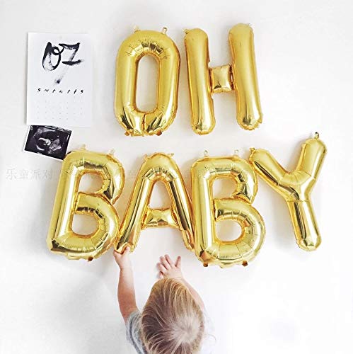 Tellpet OH BABY Letter Balloons, Baby Shower Party Decorations Decor Supplies, Gold, 16 Inch