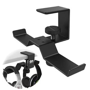 under desk dual headphone hanger, 6amlifestyle metal headset stand gaming earphone holder universal clamp on desk hanger hook for all headsets, black (patent)