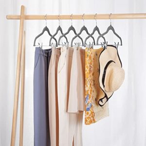 HOUSE DAY Velvet Skirt Hangers 24 Packs Velvet Hangers with Clips Ultra Thin Non Slip Velvet Pants Hangers Space Saving Clothes Hangers for Skirts, Pant, Jeans (Light Grey)