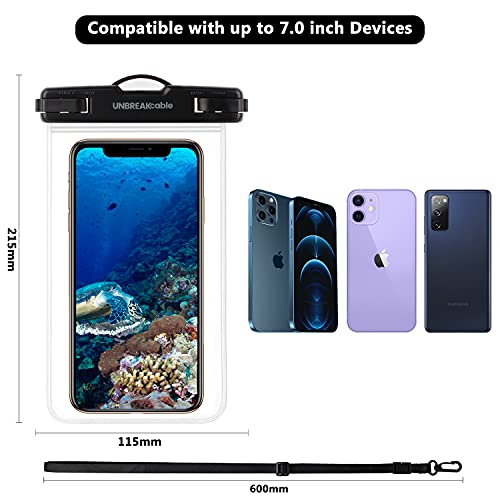 UNBREAKcable Waterproof Underwater Mobile Phone Case - [Pack of 2] 7.0 Inch IPX8 Waterproof Mobile Phone Case for Swimming, Bathing for iPhone 14 13 12 11 Pro Max Mini, XS X XR SE 8 7 6 Samsung & More