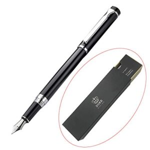 Duke Black Fountain Pen Set Fine Nib with Ink Cartridge Converter and Case