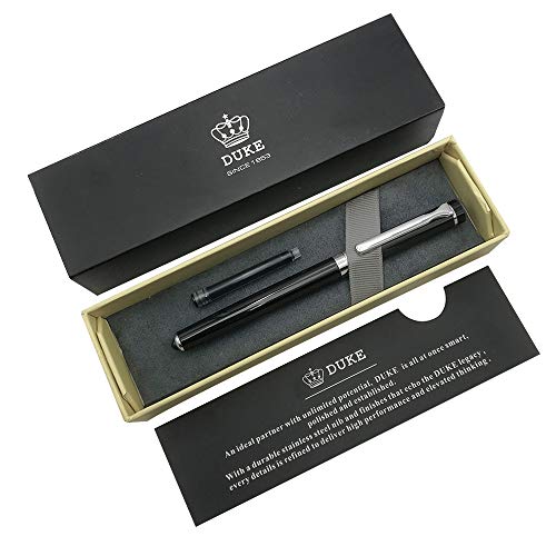 Duke Black Fountain Pen Set Fine Nib with Ink Cartridge Converter and Case