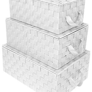 Sorbus Storage Box Woven Basket Bin Container Tote Cube Organizer Set Stackable Storage Basket Woven Strap Shelf Organizer Built-In Carry Handles (Woven Lid Baskets - White)